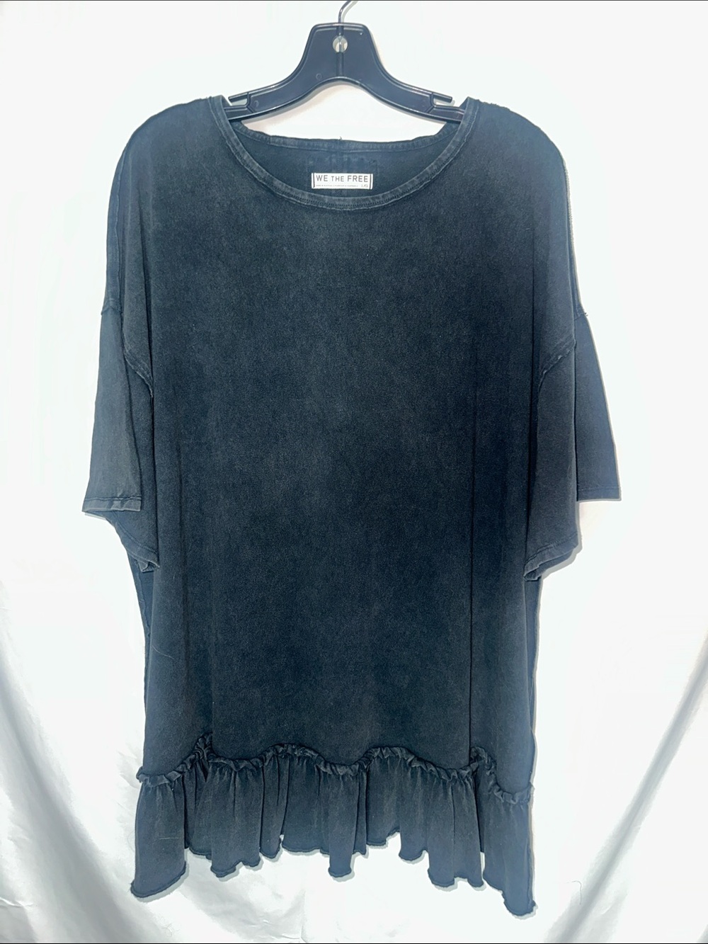 We The Free Black Washed Ruffle-Hem Tee